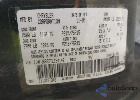 1996 Jeep Cherokee Sport/Classic from USA, damaged, VIN 1J4FJ68S2TL154142